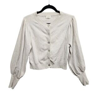 Aritzia Wilfred Alessia Puff Sleeve Cropped Cardigan Sweater Sz L  Beige